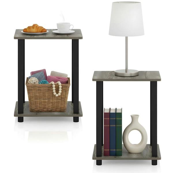 WALPLUS Simplistic End Table, Set of Two, French Oak Grey/Black | Stylish Table for Home Use with Practical and Modern Design