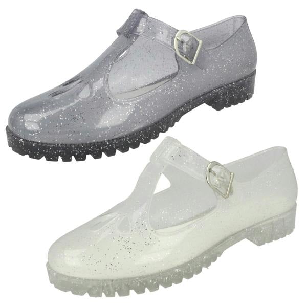 Spot On Ladies Spot on T-Bar Jelly Shoe with Cut Out Flower Detail