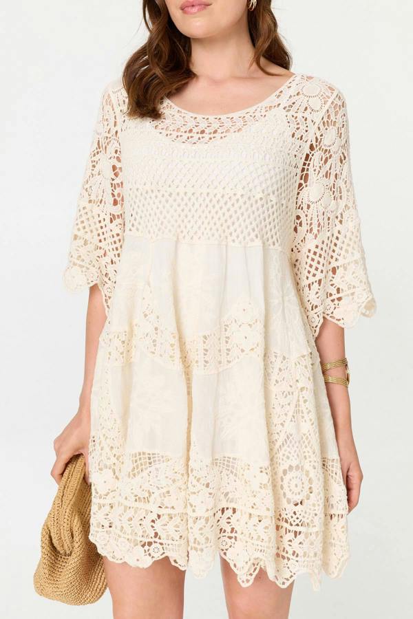 Ivory | Semi Sheer Crochet Texture Short Dress