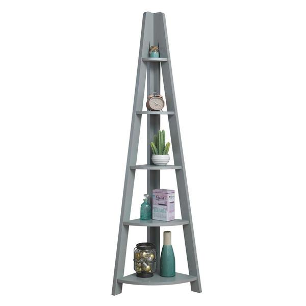 Timber Art Design Riva Scandinavian Retro 5 Tier Corner Ladder Bookcase Shelf Unit