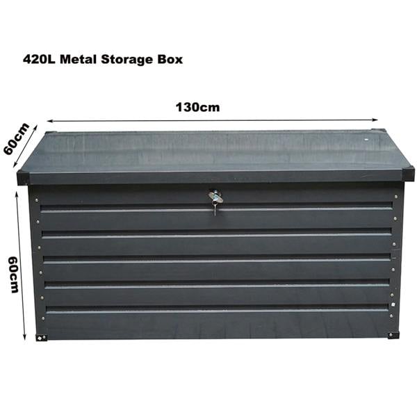 Gr8 Garden 420L Dark Grey Metal Outdoor Storage Box Cushion Chest