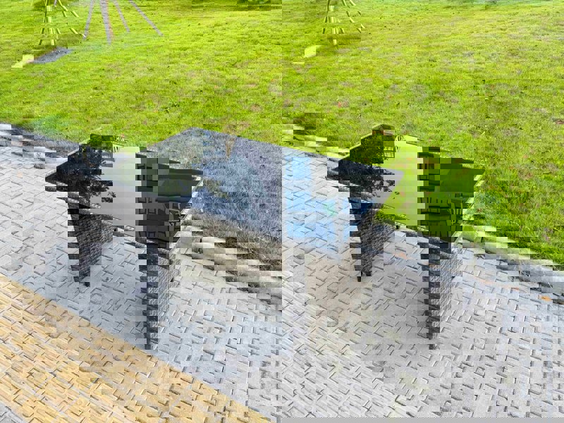 Fimous Rattan Garden Furniture Dining Set 6-seater Patio Black Glass Table Chairs Outdoor Dark Grey Mixed