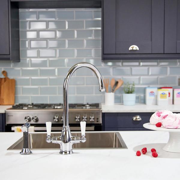 Flode Halden | Dual Lever Kitchen Sink Mixer Tap and Rinser with Swivel Spout | Polished Chrome Finish
