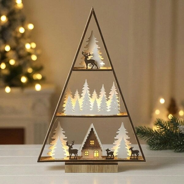 Garden Greatness Wooden LED Christmas Tree Scene Ornament