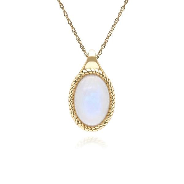Gemondo Classic Oval Rainbow Moonstone Pendant Necklace in 9ct Yellow Gold