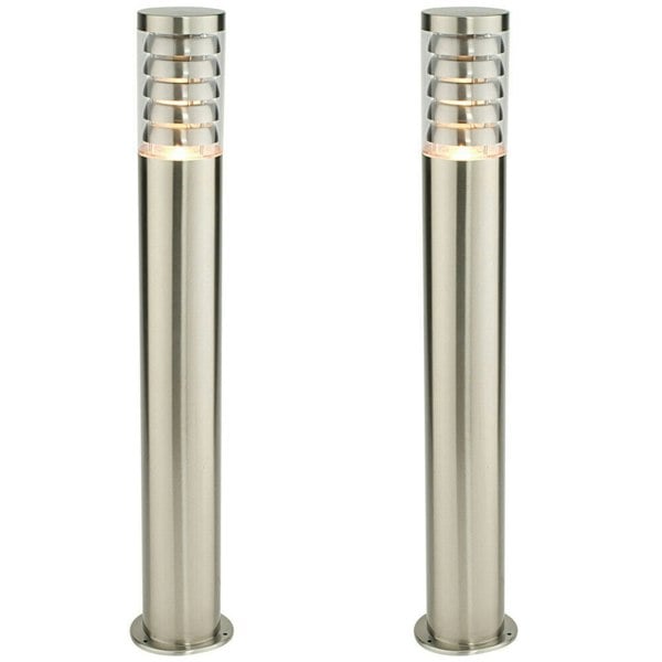 2 PACK Outdoor Garden Bollard Light 80cm Brushed Steel 9W Outside Lamp Post IP44 Loops