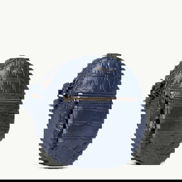 Assots London 'Jane' Navy Croc Leather Round Designer Crossbody Bag