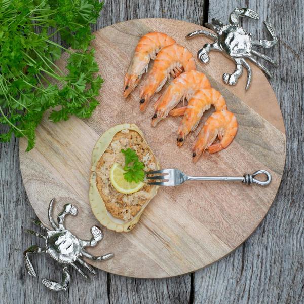 Culinary Concepts Round Wooden Serving Board with Crab Design