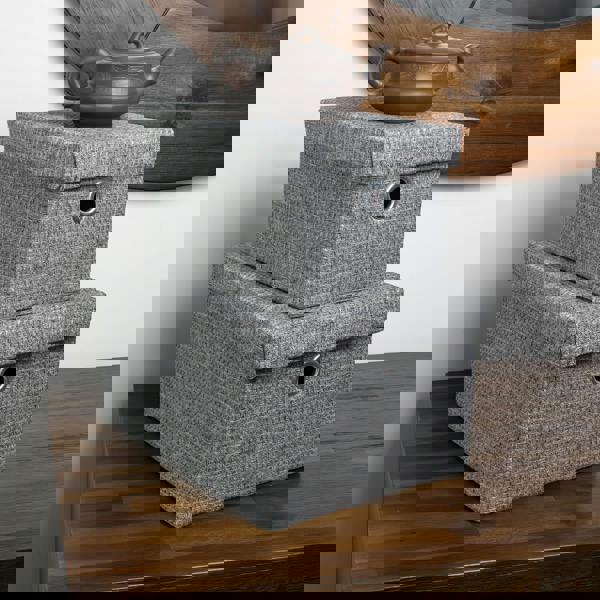 JVL Chroma Rectangular Lidded Fabric Storage Baskets for Home Organisation, Set of 2, Grey