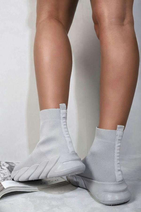 Isha Chunky Sole Knitted Sock Trainers - Grey