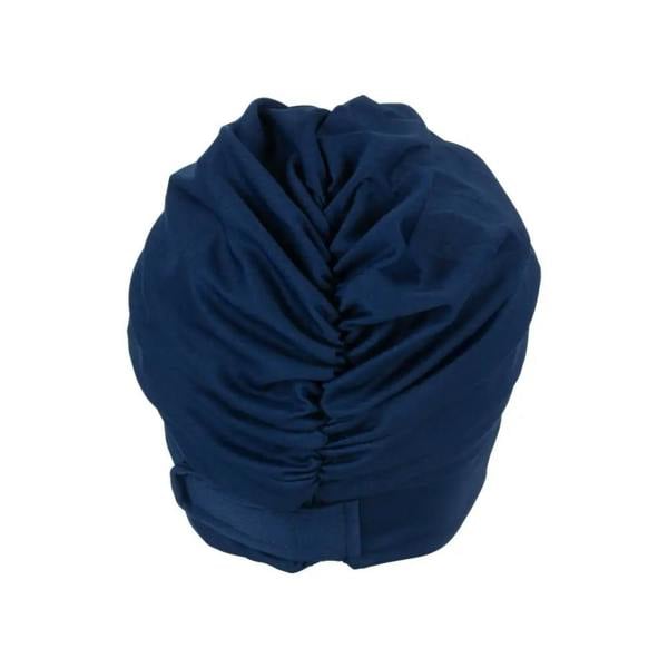 Navy blue satin bean bag cover with ruched draped fabric swim design