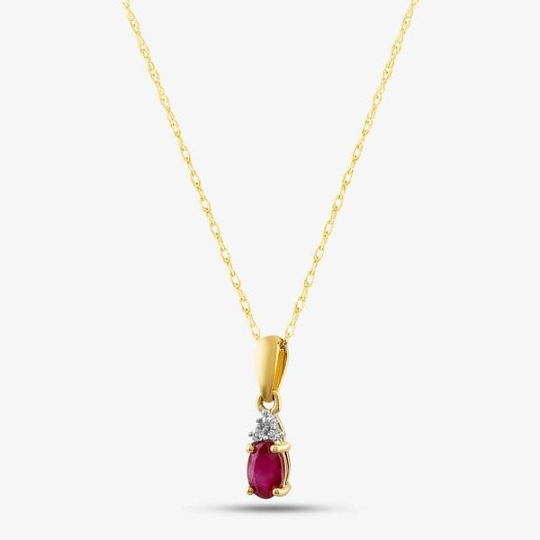 T. H. Baker 9ct Yellow Gold Ruby & Diamond Pendant Necklace QP00178-R YG