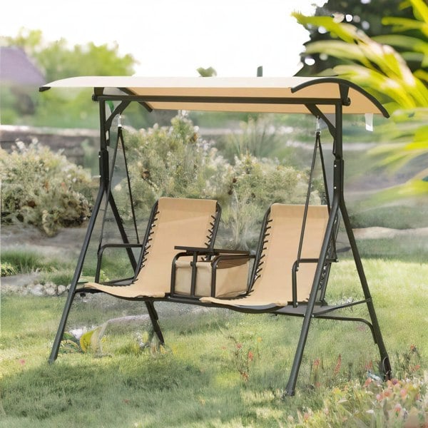 Rafaelo Mobilia 2 Seater Garden Swinging Chair With Pivot Table Beige