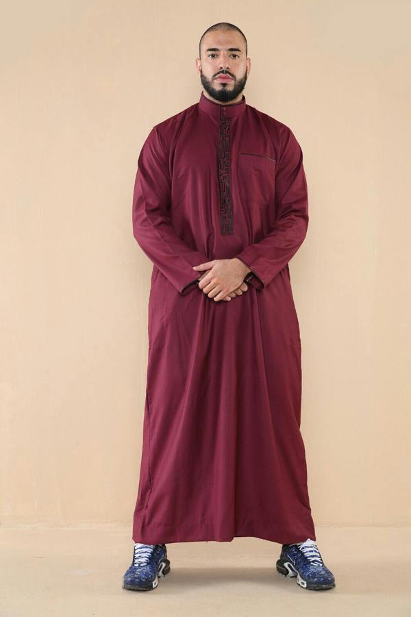 Infinity Leather Mens Thobe Jubba Emirati Islamic Arabic Eid Embroidery Kaftan Jubbah Robe