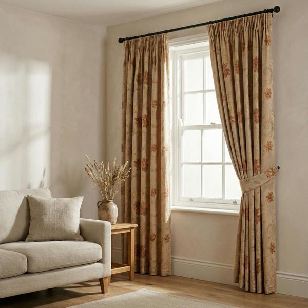 Louis made-to-measure curtains in Terracotta, styled in a living room