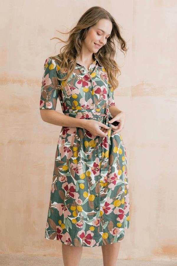 Robyn Belted Tea Dress Laurel Green