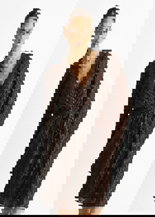 Gini London Chocolate Sequin V Neck Belted Mini Dress