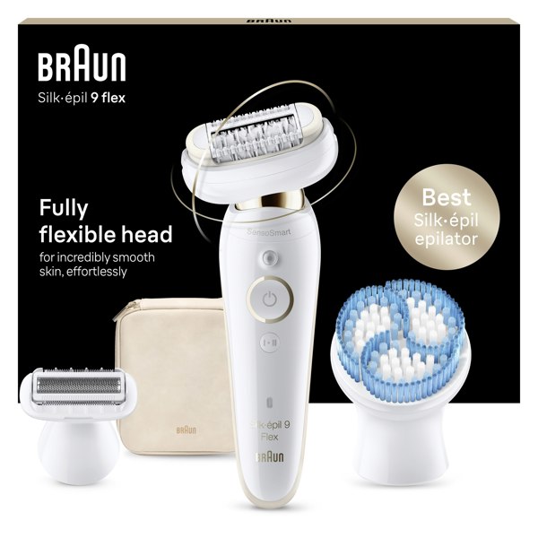 Braun Silk-epil 9 Flex 9-010 - Epilator with Flexible Head for Easier Hair Removal - White/Gold