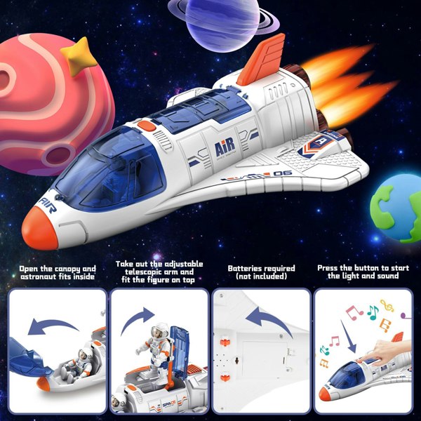 deAO Toys Rocket Ship Toys for Kids Space Shuttle Playset with Astronaut Figures Realistic Features for Imaginative Play and Learning