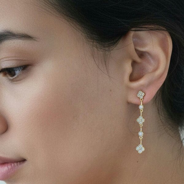 Uchi & Soto Kinmokusei Rose White Drop Earrings