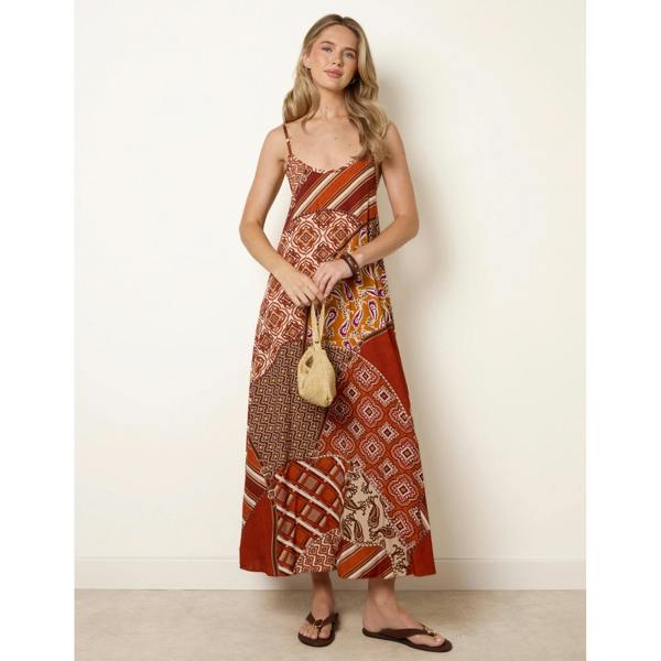 Blue Vanilla Patchwork Printed Transitional Print Dress
