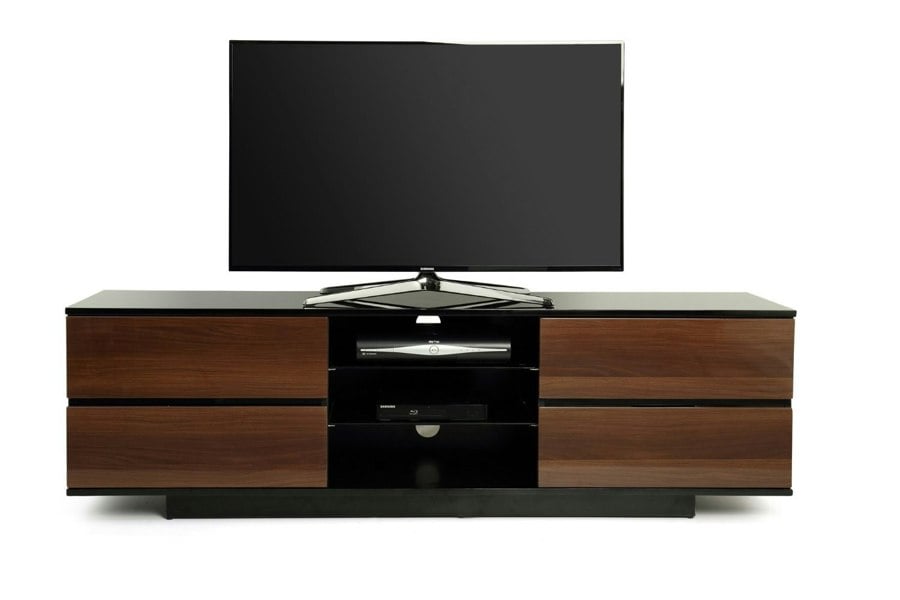 Centurion Supports Avitus Gloss Black with 4-Walnut Drawers and 3-Shelf 32"-65" LED/LCD/Plasma TV Stand
