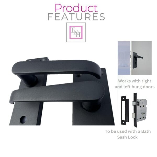 EDH Door Hardware Victorian Straight Matt Black Bathroom Interior Door Handles+Bathroom SASH Lock2