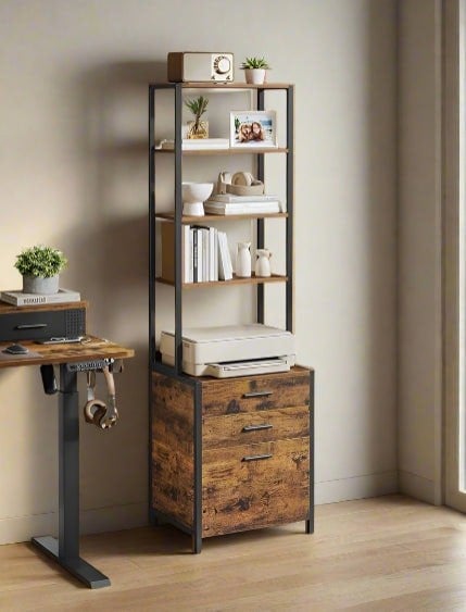 Modcraft Rustic Brown 3-Drawer Filing Cabinet – Home Office File Cabinet with Height-Adjustable Shelves