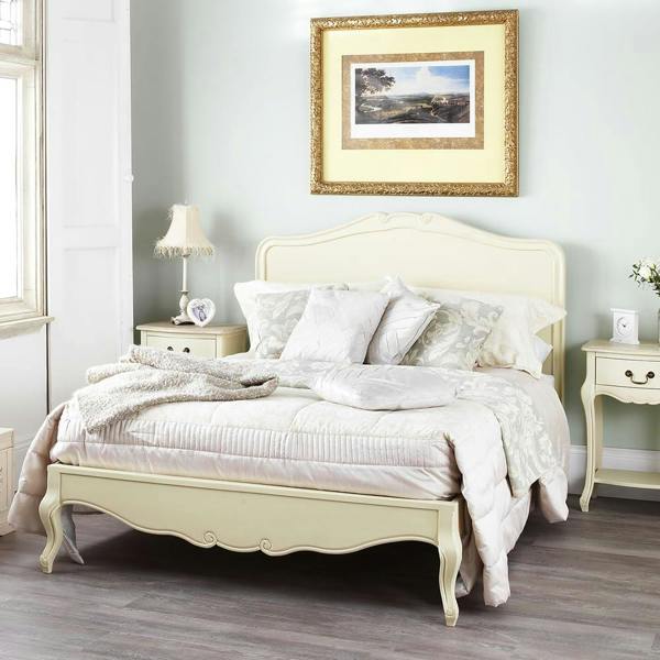 Statement Furniture Juliette French Style Bed with Wooden Headboard. Cream Bed Frame in 3ft 4ft6 5ft 6ft