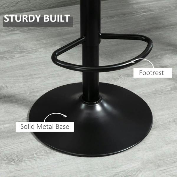 Black metal bar stool pedestal base with circular footrest ring, close-up