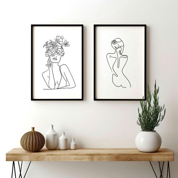 Line drawings art | Set of 2 Feminine wall art for living room