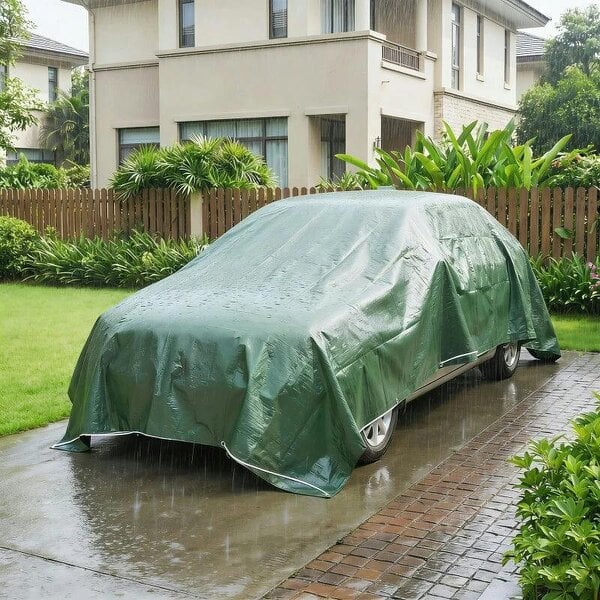 4 x 6m Waterproof Tarpaulin, 90GSM Tear-Resistant PE Tarp with Reinforced Grommets, UV Protected Cover - Green