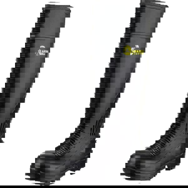 Amblers Safety Amblers FS100 Men's Construction Safety Steel Toe/Midsole Wellington, black waterproof work boot with steel toe and midsole for construction safety.