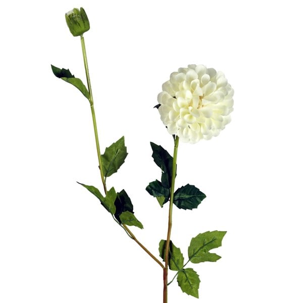 Leaf Pack of 6 x 75cm Artificial Dahlia PomPom Flower Stem Cream