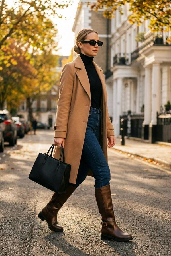 Cordelia Ribbed Panel Knee High Boots - Brown