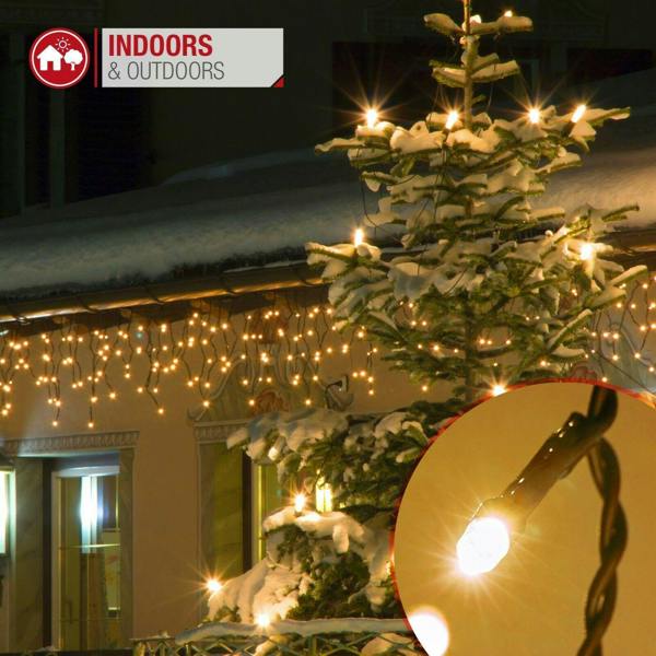 Warm White LED Icicle Christmas Lights Range with 8 Modes, Timer and Memory Function image 1