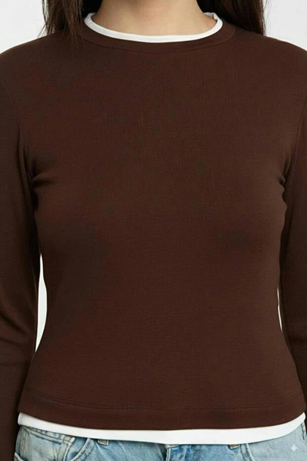 WOVCOR Color Block Fitted Knit Blouse