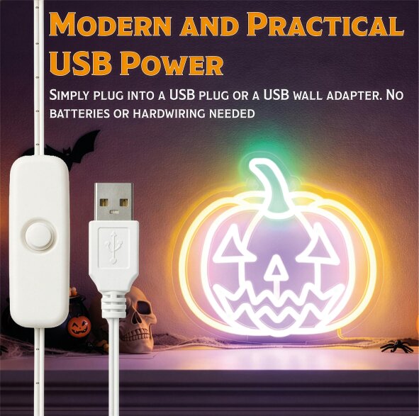 Scotts of Stow Fxlab Halloween Pumpkin Silhouette Neon Light Indoor USB Decoration