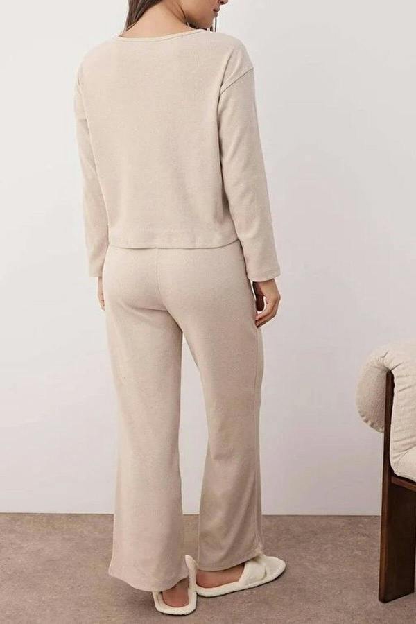WOVCOR 2-Piece Ribbed Long-Sleeve Pajama Set