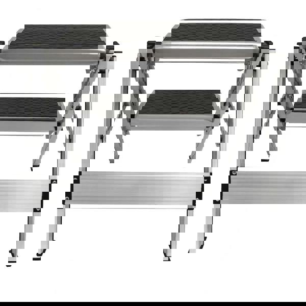 Folding Aluminium Double Step Stool (Caravan Foldable Non-Slip Twin Platform)