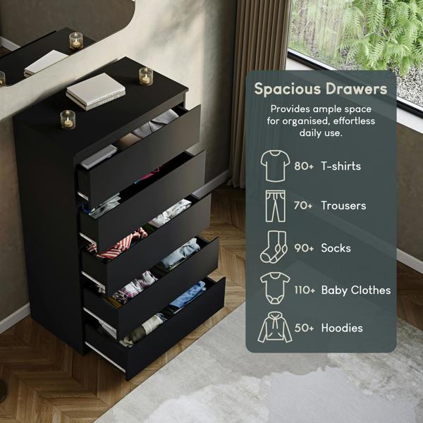 Vida Designs Denver 5 Drawer Chest, Black