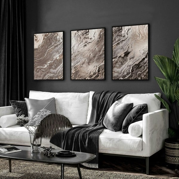 Large wall art living room | set of 3 Marble wall art prints