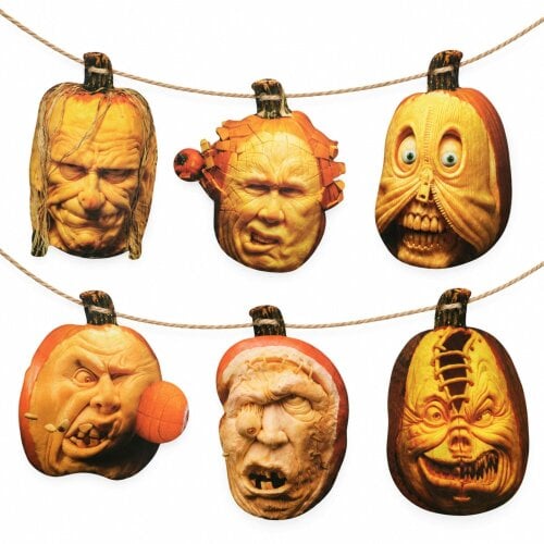 Shatchi 20x25cm Pumpkin Face Banner Halloween Hanging Garland with 6 Cut-Outs