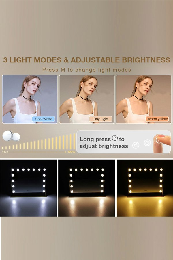 Living and Home 15 LED Lights Bulbs Adjustable Angle Hollywood Vanity Mirror Dressing Tabletop,3 Lighting Modes Lighted