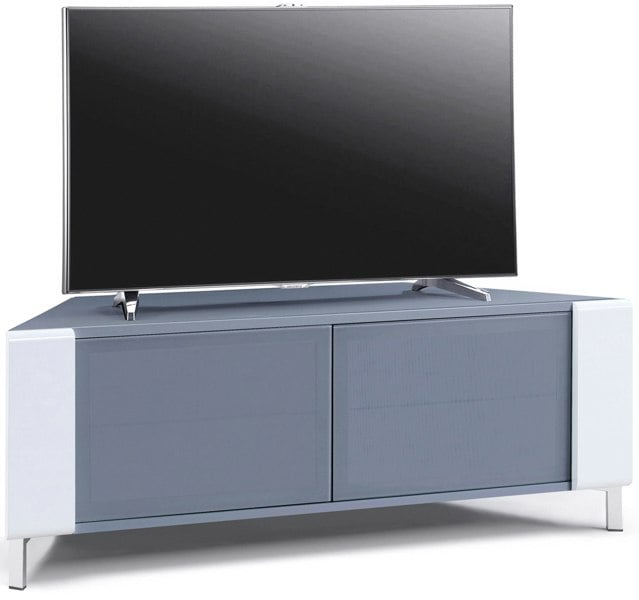 MDA Designs CORVUS Corner-Friendly Grey BeamThru Glass Doors with White Profiles Contemporary Cabinet for Flat Screen TVs up to 50"