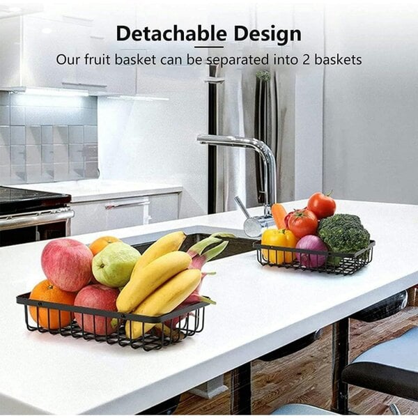 Dyzi 2 Tier Metal Fruit Vegetable Basket Detachable Storage Rack Black