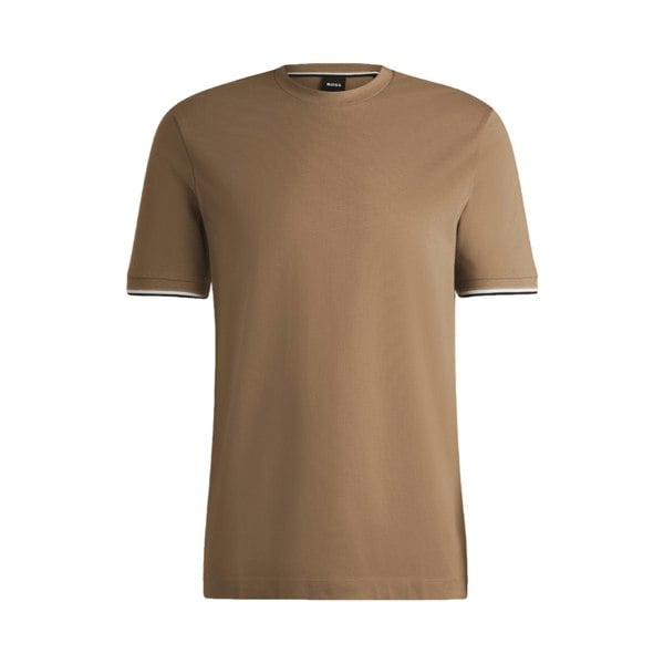 Boss Mens Signature Stripe Cuffed T-Shirt - Beige