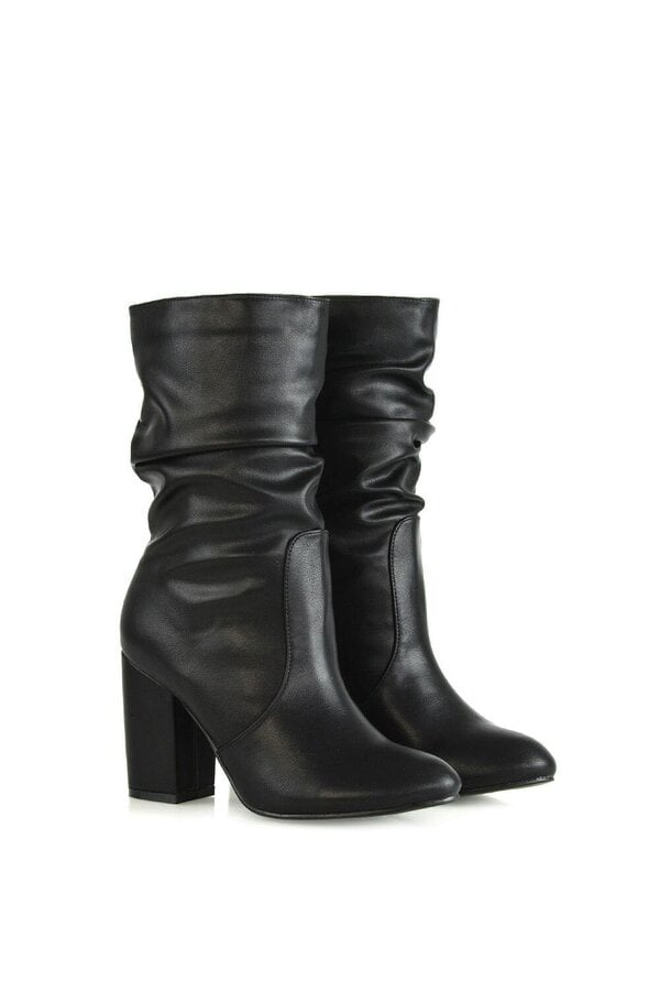 XY LONDON Mid Calf High Block Heel Ruched Boots
