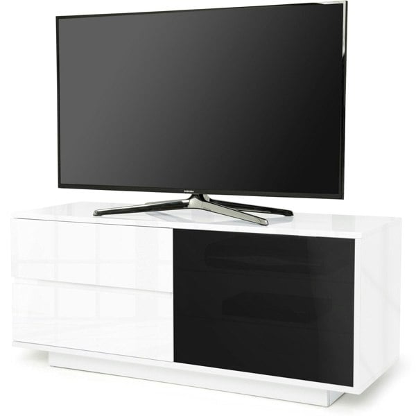 Centurion Supports Gallus Ultra Remote Friendly BeamThru Gloss White with 2-White Drawers 32"-55" Flat Screen Cabinet TV Stand