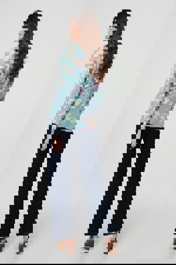 Green | Butterfly Print Diamante Detail Knit Top
